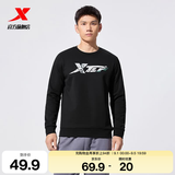 特步（XTEP）保暖卫衣男秋冬季运动服刺绣针织上衣男装休闲圆领加绒套头衫 正黑色-加绒款（0124） XL