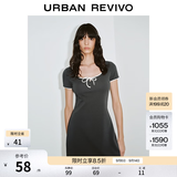 UR2026夏季新款女装休闲撞色边系带短袖连衣裙UYY750130 深灰 XS