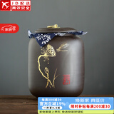正扬紫砂茶叶罐普洱储茶罐醒茶罐密封罐储物罐茶叶缸陶瓷大号 500克 紫砂茶罐(吉祥罐)-莲出贵子