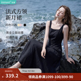 茵曼（INMAN）法式方领收腰显瘦吊带连衣裙2026夏季新品女装高级感气质裙子 黑色 L