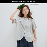 佐丹奴设计师款日系衬衫女夏新款纯棉宽松条纹短袖衬衫女18345206
