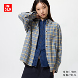 优衣库法兰绒格纹衬衫/长袖女装衬衣481172 63 天蓝色 3XL /170/108C
