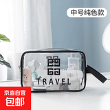 京东物流 干湿分离游泳包pu防水化妆包便携大容量透明旅行洗漱包 单层中号-透明