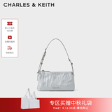 CHARLES&KEITH褶皱手提斜挎小方包腋下包女士生日礼物CK2-80160183 CK2-80160183Grey灰色 S