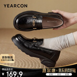 意尔康乐福鞋女英伦风一脚蹬小皮鞋百搭软底通勤单鞋 29134W黑色38