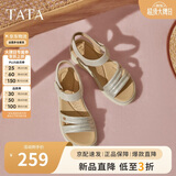 他她（TATA）休闲运动凉鞋女鞋羊皮法式坡跟凉鞋秋季新款7AP05BL5 银色 35