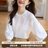 熙世界白色天丝衬衫女2026春季新款独特别致绣花七分袖衬衣女装上衣 精致白 S