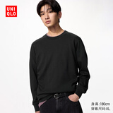 优衣库柔软圆领T恤/长袖男装女装休闲上衣479783 486106 486106/09黑色 XL