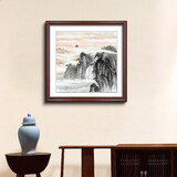 梓朗客厅挂画办公室装饰画正方形山水字画玄关壁画泰山日出靠山图墙画 N-旭日东升 40*40CM 加厚柚木色实木框
