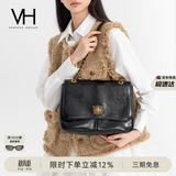 VANESSA HOGAN VH女包复古邮差包油蜡牛皮单肩包通勤斜挎大容量托特包生日礼物 黑色-大号