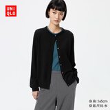 优衣库精纺美利奴羊毛圆领针织开衫/长袖女装通勤485304 485304/09黑色 L