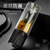 花间道纯银饰水杯创意玻璃杯双层隔热便携过滤茶叶杯茶水分离泡茶杯 【黑色+银山】 320ml