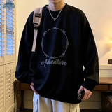 顶峰保罗（Dingfengbaoluo）麂皮绒卫衣长袖男美式vibe秋季潮流印花打底衫宽松DFL01黑3XL