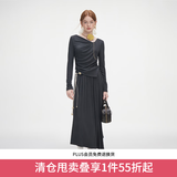 范思蓝恩秋季设计感针织T恤半身裙时尚套装女秋装新款慵懒高腰半身裙女 深灰色（上衣） S