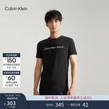 Calvin KleinJeans夏季男女情侣中性休闲年轻多色ck印花修身打底短袖T恤上衣 BEH-太空黑 M （推荐130-145斤）