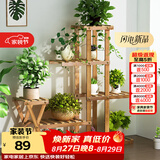 安尔雅 花架子客厅阳台多肉植物架多层盆景架木质地面花盆简约置物架