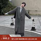 茵曼2026冬季女装新款100%绵羊毛双面呢外套女美拉德翻驳洋气长款大衣 深花灰 M 163-167cm/111-120斤