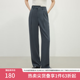 范思蓝恩 春秋装新款拖地裤子女高腰直筒裤休闲裤显瘦长裤 烟灰色 XS