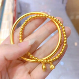 QMXD仿沙金手镯女古法实心素圈结婚镯子久不掉色新年元旦节礼物送女友 两件套+精美礼盒