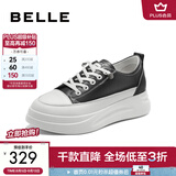 百丽（Belle）小白鞋女鞋商场款厚底增高一脚蹬单鞋透气休闲鞋U8N1DAM3 黑色 36 (230mm)