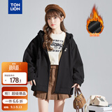 唐狮（TonLion）2026春季新款针织外套女休闲卫衣开衫连帽上衣 加绒款/黑色 M