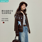 茵曼（INMAN）【北极绒】费尔岛提花毛衣2026秋女装新款翻领开衫外套 咖色 M
