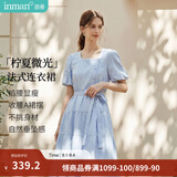 茵曼（INMAN）【法式收腰】方领高级感显瘦裙子女2026夏季新款气质连衣裙 蓝色 M