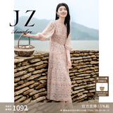 玖姿·安娜蔻100%桑蚕丝法式洛可可花卉印花连衣裙女夏款 花粉红-第二批-KWFX50129 M