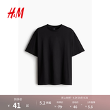H&M男装女装T恤春季重磅柔软舒适美式潮流情侣装短袖上衣0608945 黑色 M 175/100（建议尺码拍小一码）