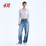 H&M女装毛针织衫夏季慵懒风休闲打底衫短款开衫内搭外套0579541 丁香紫 M 165/96