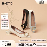 百思图春商场同款百搭通勤方扣尖头低跟晚晚风女单鞋RGR36AQ5 蓝色 36