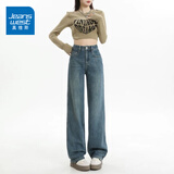 真维斯（Jeanswest）浅色阔腿牛仔裤女秋季2026新款高腰显瘦垂感拖地直筒裤子 复古蓝九分(建议身高158CM以下) M (建议96-110斤)