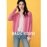 百家好（Basic House）春秋新款羊毛针织开衫女连帽假两件外搭设计感潮流显瘦 粉色 L