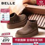 百丽（Belle）复古绒面勃肯鞋女冬季新款商场同款厚底加绒休闲短靴E6F1DDD5 啡色-薄绒 37 (235mm)