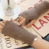 畅印针织半指毛线手套女秋冬季加厚保暖露指触屏针织手套学生写字袖套护腕  CQ 咖色