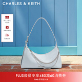 CHARLES&KEITH柔软拉链式褶皱单肩包腋下包包女包生日礼物CK2-40782472 Sea Salt Blue海盐蓝色 S