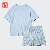 优衣库起居套装/短袖/短裤女装睡衣26春夏新款488966 60 浅蓝色 XL