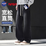 NASA GISS官方潮牌牛仔裤男港风宽松复古美式高街潮流休闲裤子男 黑灰 XL