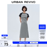UR【合】春季新款女撞色字母刺绣修身开衩短袖连衣裙UYY750025 花灰 S