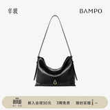 半坡饰族（bampo）【七夕礼物】中号绵绵包hobo托特包头层牛皮大容量单肩斜挎包软 墨碳黑（中号拉链款）