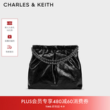 CHARLES&KEITH子母链条大容量流浪包托特包单肩斜挎包女包生日礼物CK2-40671449 【L号】Noir黑银 L