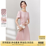 尚都比拉设计感拼接连衣裙夏季高级感气质百褶裙小个子中长裙子 粉陶色 XL