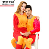 波波女神保暖内衣男女本命年大红色加绒加厚套装加大码中老年防寒保暖套装 黄金甲男士红色 2XL