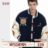 BJHG不计后果新年红色棒球服男款秋季潮牌呢子外套美式复古夹克上衣女 藏青色 2XL