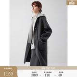 ELLE【明星同款】绵羊毛自在廓形双面呢大衣女25冬新款毛呢外套 深灰（大衣+马甲真两件套） S