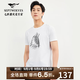 七匹狼短袖T恤男夏季男装时尚休闲狼头印花圆领t恤男体恤衫男衣服上衣 803(本白) 3XL 185/100A