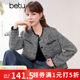 百图betu女装春季新款短外套高级感小香风长袖毛呢外套女2401T40 黑色 L