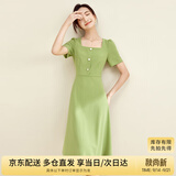 尚都比拉短袖连衣裙女夏季复古赫本风气质通勤裙子中长款A字裙 绿色 M