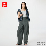 优衣库针织廓形长裤常规款女装男装/休闲裤裤子482287 486980 486980/58深绿色 XL