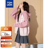 唐狮（TonLion）2025秋冬新款女毛衣连帽插肩袖绣花针织开衫毛线衫外套